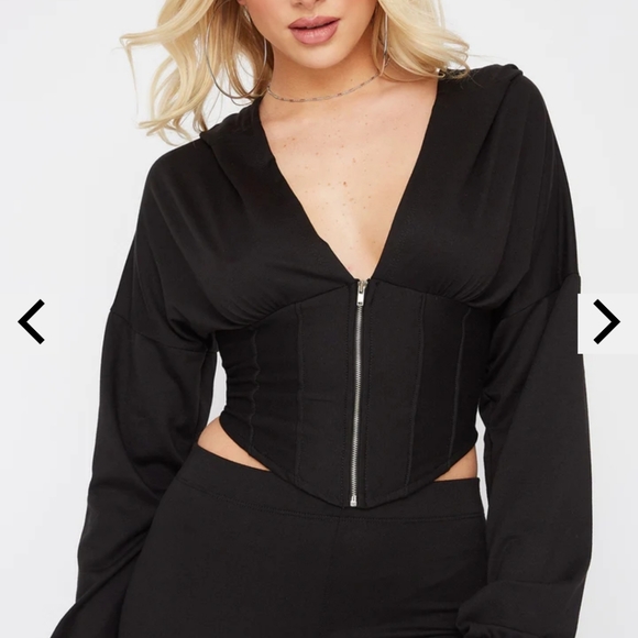 Zip-up Hooded Crop - Picture 1 of 4